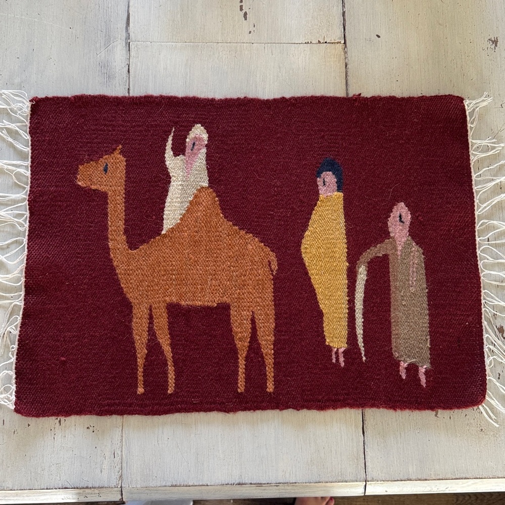 RARE Vintage Turkish Kilim Handwoven Tapestry Wall Hanging Mary Joseph